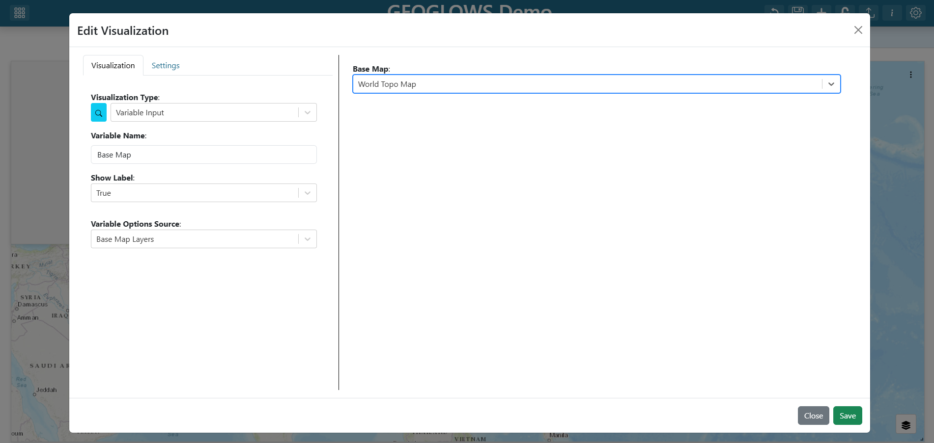 Configuring the Base Map variable input
