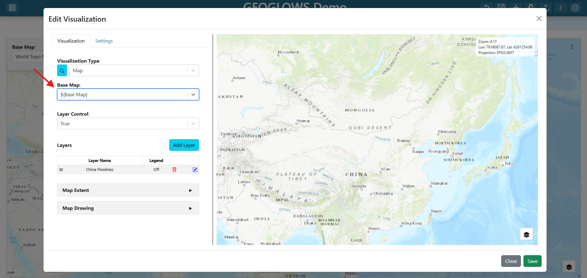 Binding the map's Base Map to the variable input