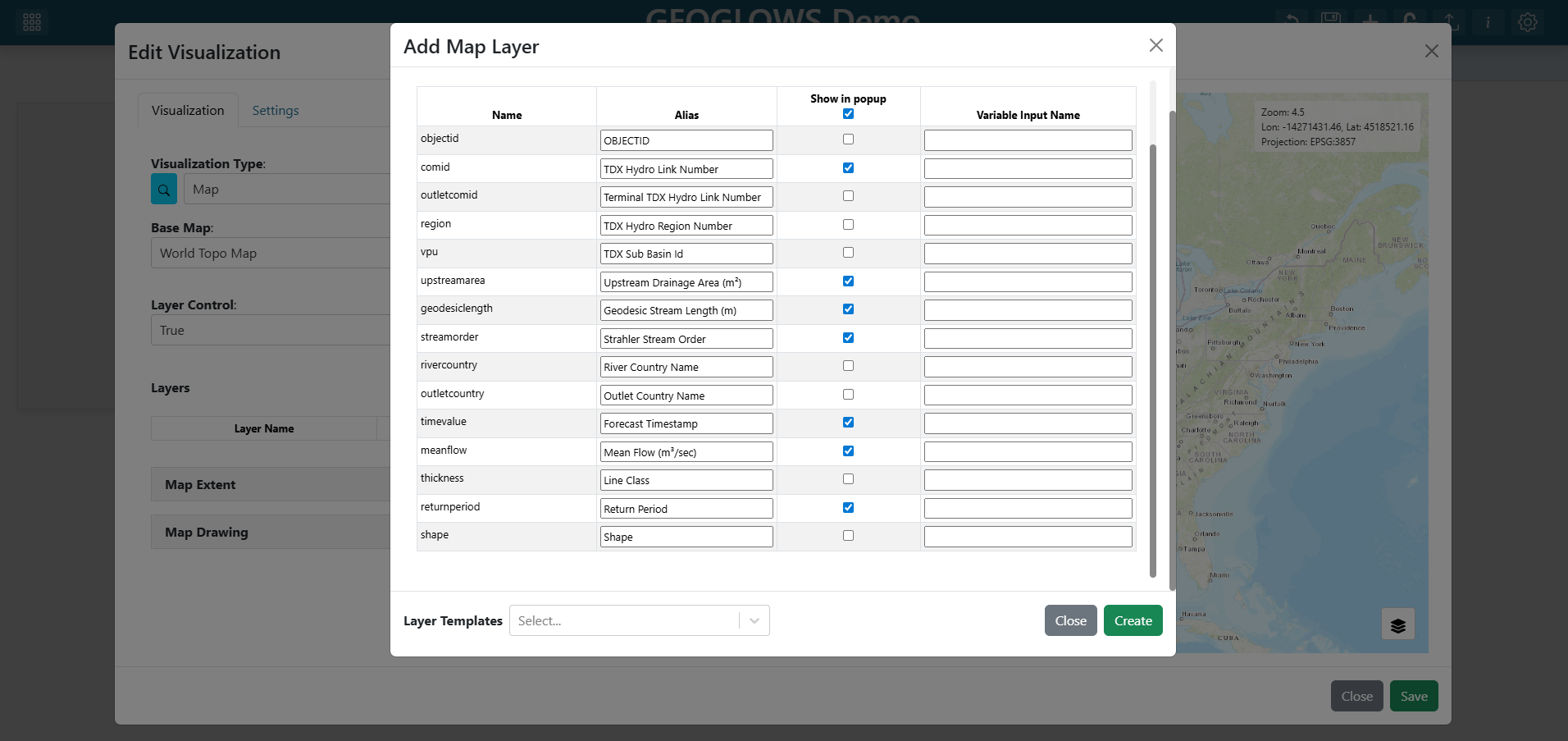 Configuring attribute aliases and popup fields