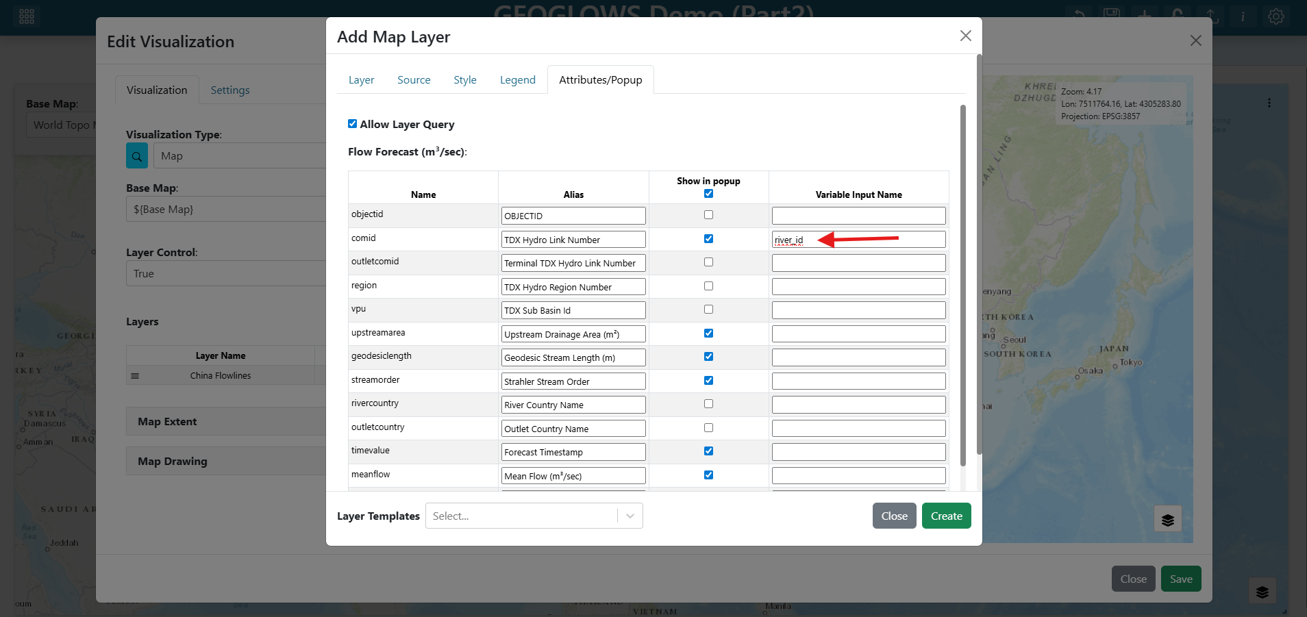 Setting the river_id variable input on the comid attribute