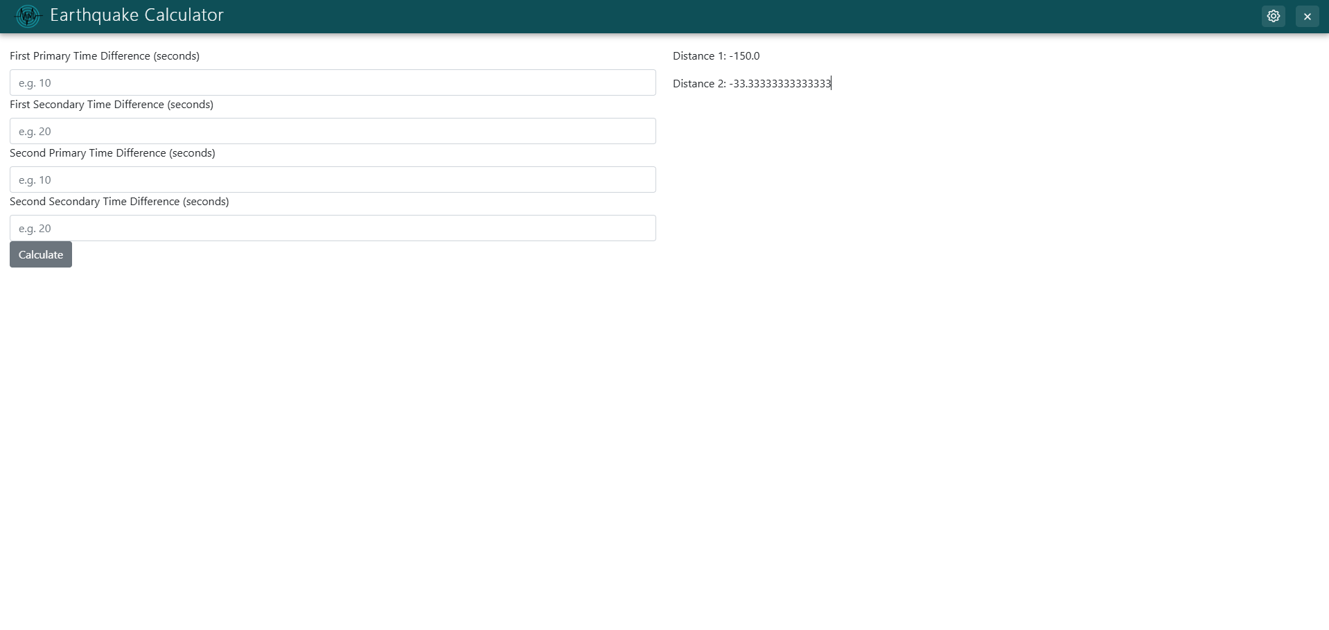 Distances rendered in right column